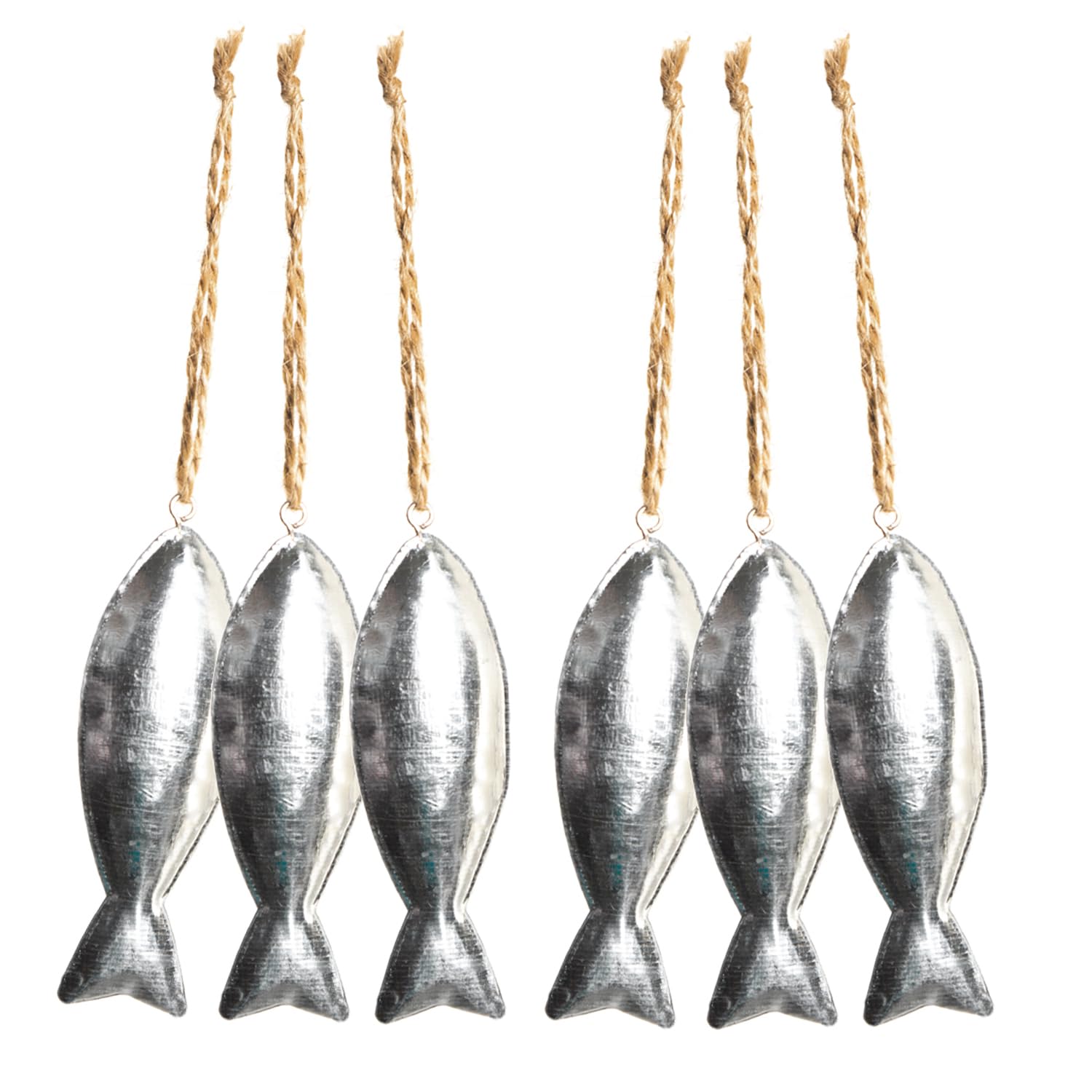 Logbuch-Verlag 6 Silver-Coloured Metal Fish Tags with String Tin Gift Tags Christening Communion Party Bag Birthday