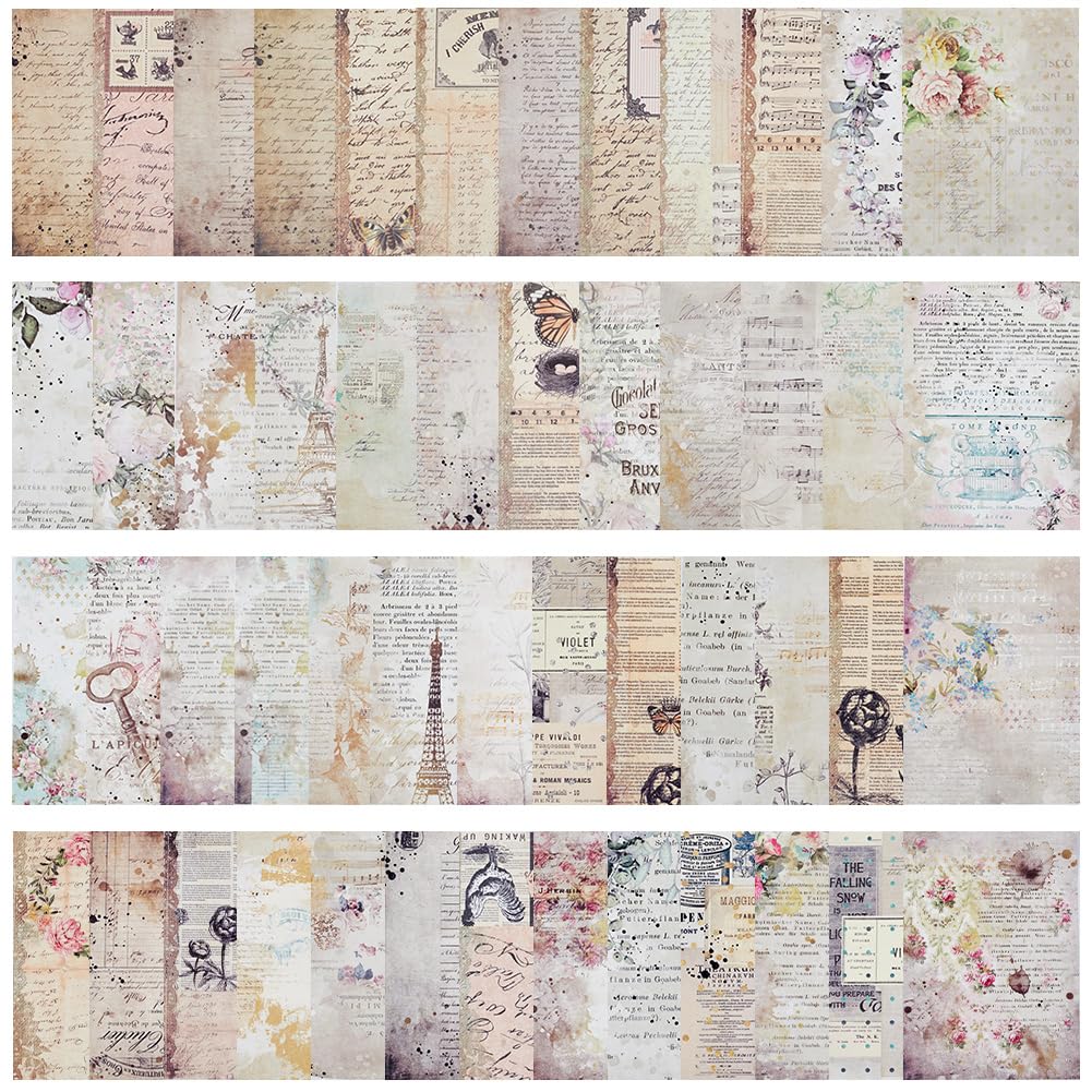 GORGECRAFT 100 Sheets 50 Styles Retro Floral Scrapbook Paper Pad 10x14cm Vintage Decorative Flower Decoupage Cardstock Paper Journaling Scrapbooking Supplies for Planners Card Making Photo Album