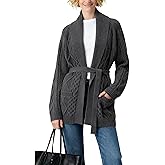 Majdan Womens Cable Knit Open Front Cardigan Casual Long Sleeve Wrap Sweater with Removable Belt
