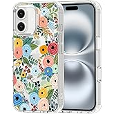 MOSNOVO Case for iPhone 16, [Buffertech 6.6ft Military-Grade Drop Protection] [Anti Peel Off Tech] Clear TPU Bumper Phone Case Cover Design - Pastel Floral Garden