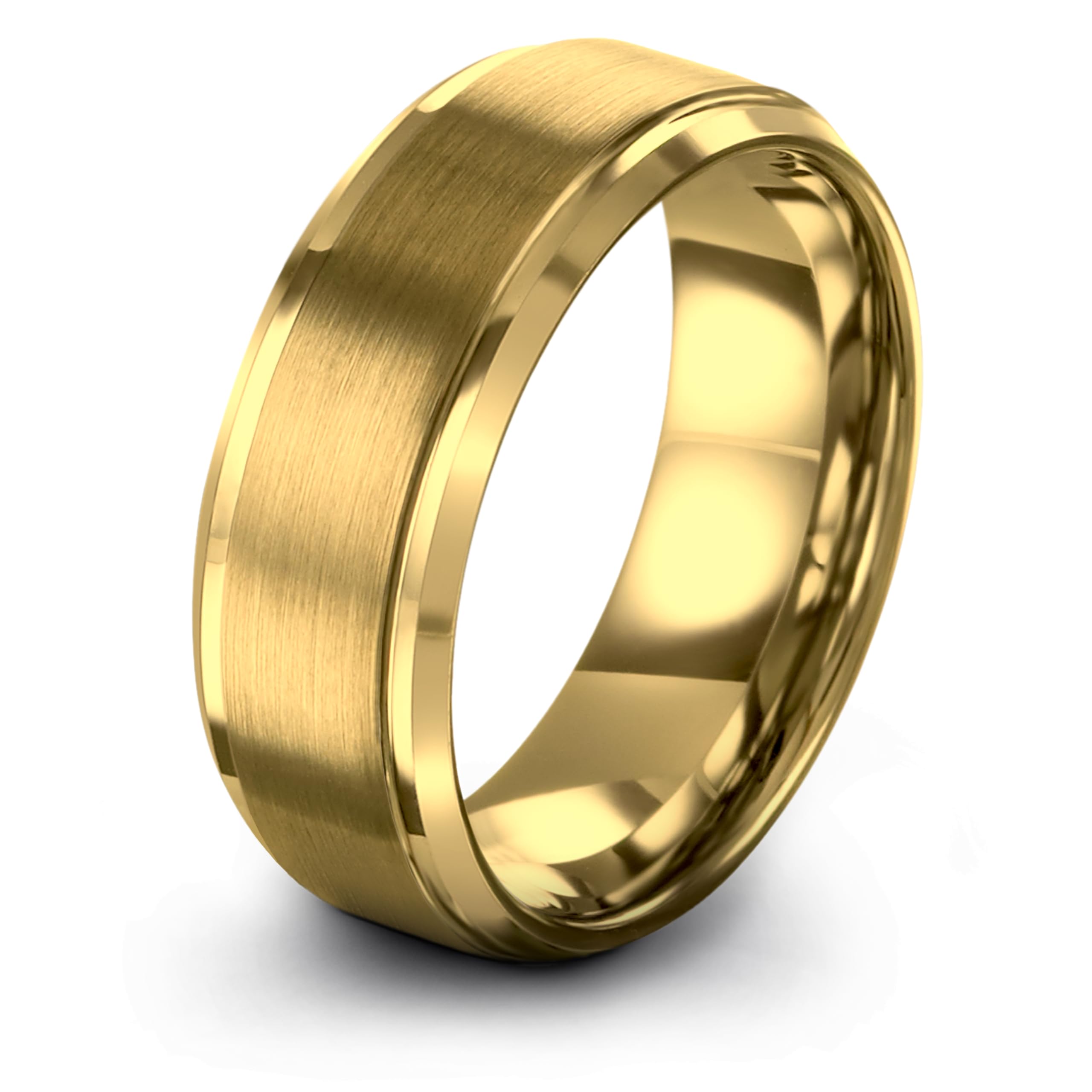 Charming Jewelers Anillo de boda de tungsteno de 0.315 in para hombres y mujeres, ajuste cómodo, chapado en oro amarillo de 18 quilates, borde biselado cepillado, tamaño 10