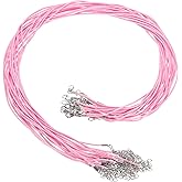 HARFINGTON 20Pcs Waxed Necklace Cord Bulk Pink 1.5mm Dia 24" Necklace String Rope with Chain Clasp for Pendants Bracelets Jewelry Making Supplies Accessories