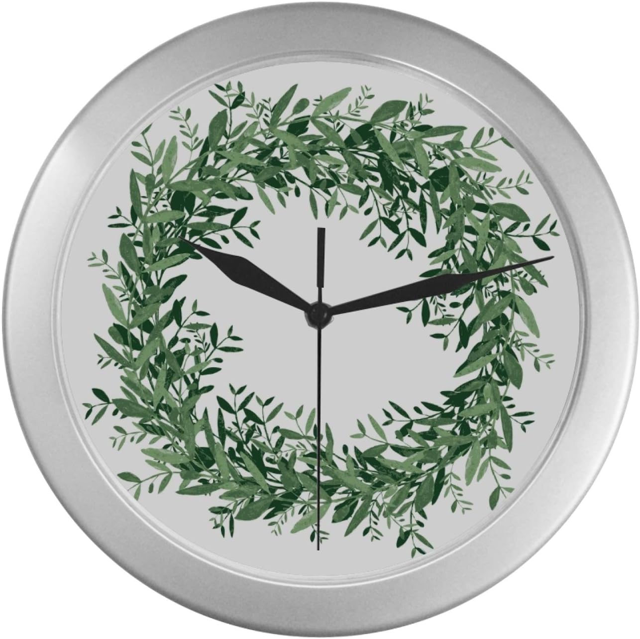 MBVFD Clocks for Wall Decor Green Olive Branch Friendly Wall Classroom Clock 9.65 Inch Silver Quartz Frame Decor for Office/School/Kitchen/Living Room/Bedroom