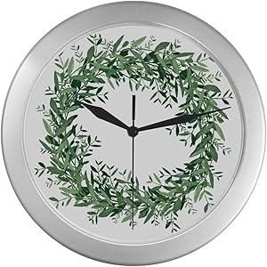 MBVFD Clocks for Wall Decor Green Olive Branch Friendly Wall Classroom Clock 9.65 Inch Silver Quartz Frame Decor for Office/School/Kitchen/Living Room/Bedroom