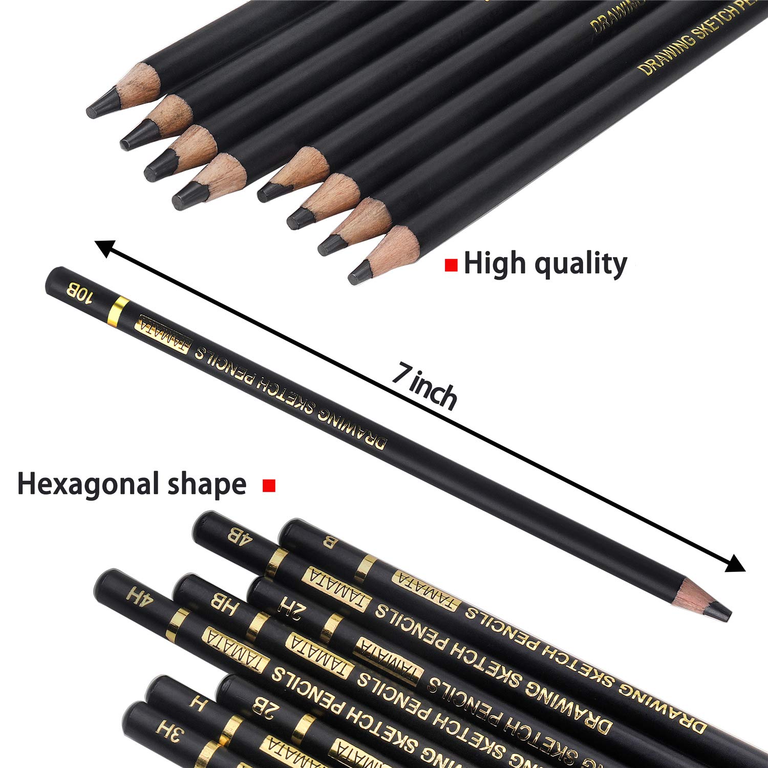 RVOGJP TAMATA Professional Drawing Sketching Pencil Set - 12 Pieces Art Graphite Pencils(12B - 4H), Ideal for Drawing Art, Sketching, Shading, for Beginners & Pro Artists