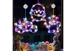 LOLStar 3 Pack Easter Window Lights, Easter Chick, Truck, Tulips Battery Operated Multicolor Hanging Lights with Suction Cup, Timer Function & Slow Fade Indoor Lights for Easter Window Decorations
