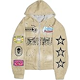 RoseSeek Men's Star Letter Graphic Y2K Hoodies Zip Up Long Sleeve Hooded Sweatshirts Drip Clothes