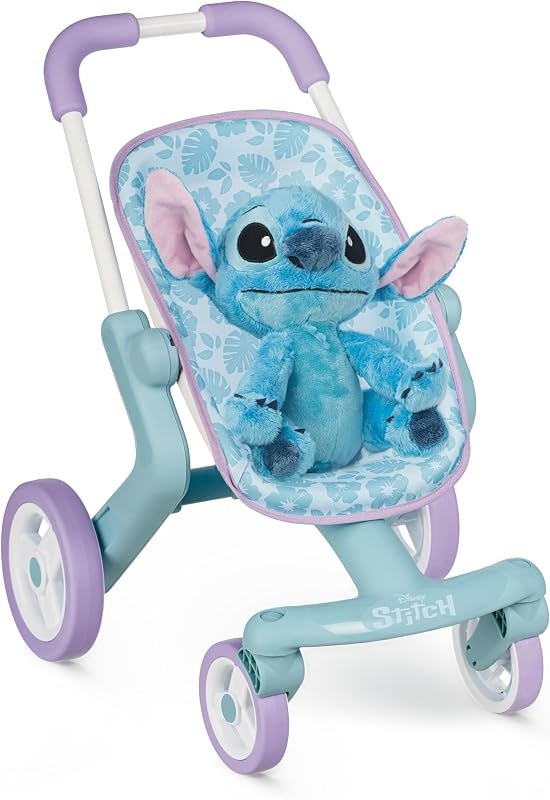 – Stitch Puppenwagen inkl. 25 cm Stitch Plüschfigur – Ergonomischer Schiebegriff, frei drehende Vorderräder – Lauflernwagen für Kinder ab 18 Monaten