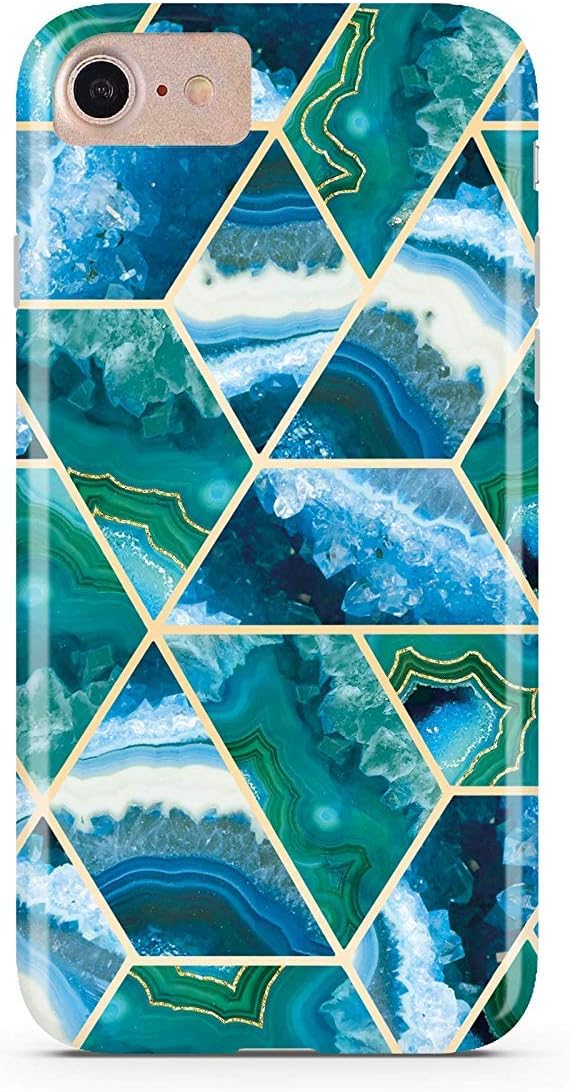 DOUJIAZ Compatible with Bling Glitter Sparkle Marble Design Clear Bumper Glossy TPU Soft Rubber Silicone Cover Phone Case for iPhone 5 iPhone 5S iPhone SE(Blue Agate)