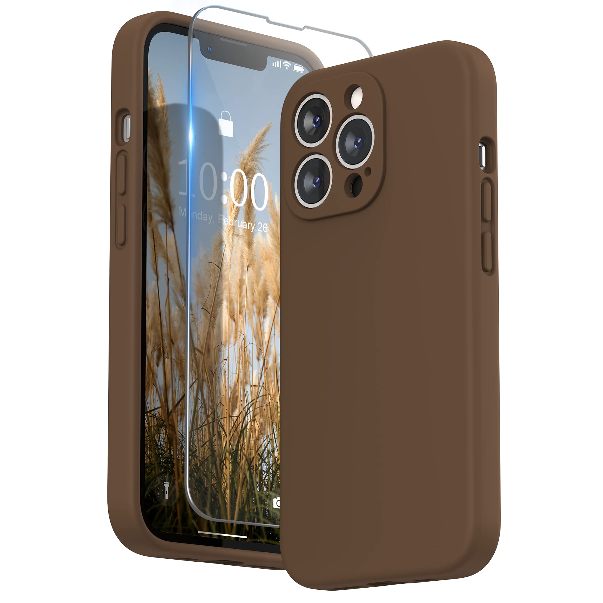 SURPHY Liquid Silicone Case for iPhone 13 Pro Case, Individual Protection for Each Lens Shockproof Rubber Full Body Thickened Design for iPhone 13 Pro 6.1 inch 2021, Brown