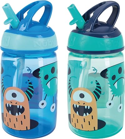 Nuby Mighty Swig Water Bottle 360ml No Spill Beaker Twin Pack Monsters
