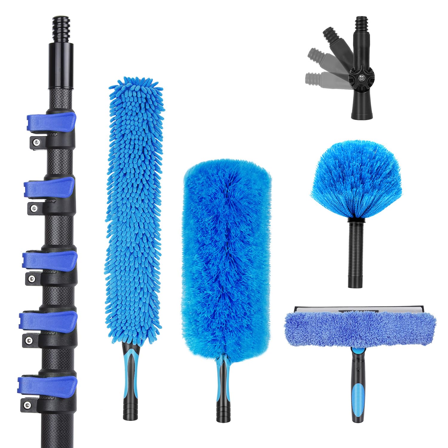 Photo 1 of 30 Foot High Ceiling Duster Kits with 4.7-24 FT Carbon Fiber Extension Pole, Feather Duster, Cobweb Duster, Ceiling Fan Duster, Window Squeegee & Cleaner with Pole 24 Ft