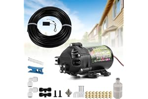 Moongiantgo Outdoor Misting Cooling System with Pump Kit, Patio Mister System with 24V DC Pump+82ft pipe for DIY+24 Brass Mist Nozzles+1 Cluster Body, Outdoor Mister for for Garden, Lawn