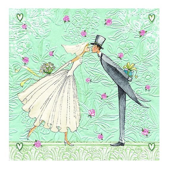 Servietten 16 St. 33x33cm geprägt Hochzeit BRIDE AND GROOM
