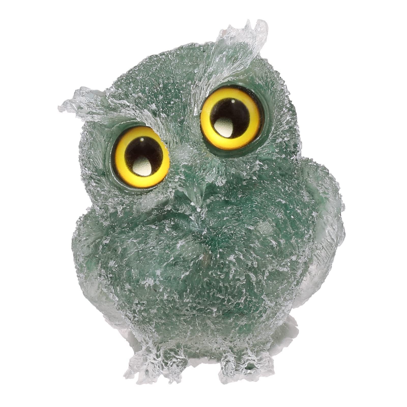 Nupuyai 3" Green Aventurine Owl Bird Carved Crystal Animal Statue Ornament, Resin Chip Stones Pocket Figurine Energy Healing Home Office Decor