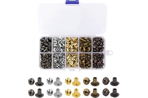 150 sets Chicago Screws, 5/16 Inch Flat Head Screw Rivets Buttons Chicago Binding Screws Leather Rivets Kit with Storage Box 