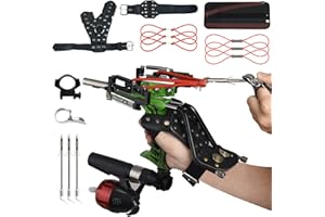 JTXCDFHMJ Rugged Professional Hunting Slingshot Fishing Kit Package As Adult Catapult Wrist Rocket Slingshot Comes with Reel Fish Shooting Dart Hand Gauntlet