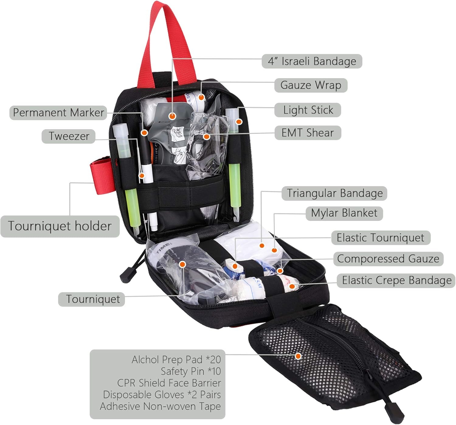 TOUROAM IFAK Med Trauma Kit, Molle Tactical Emergency First Aid Kit Survival Military, Rip-Away Field Dressing Kit with Tourniquet for Camping Hiking Bug Out : Sports & Outdoors