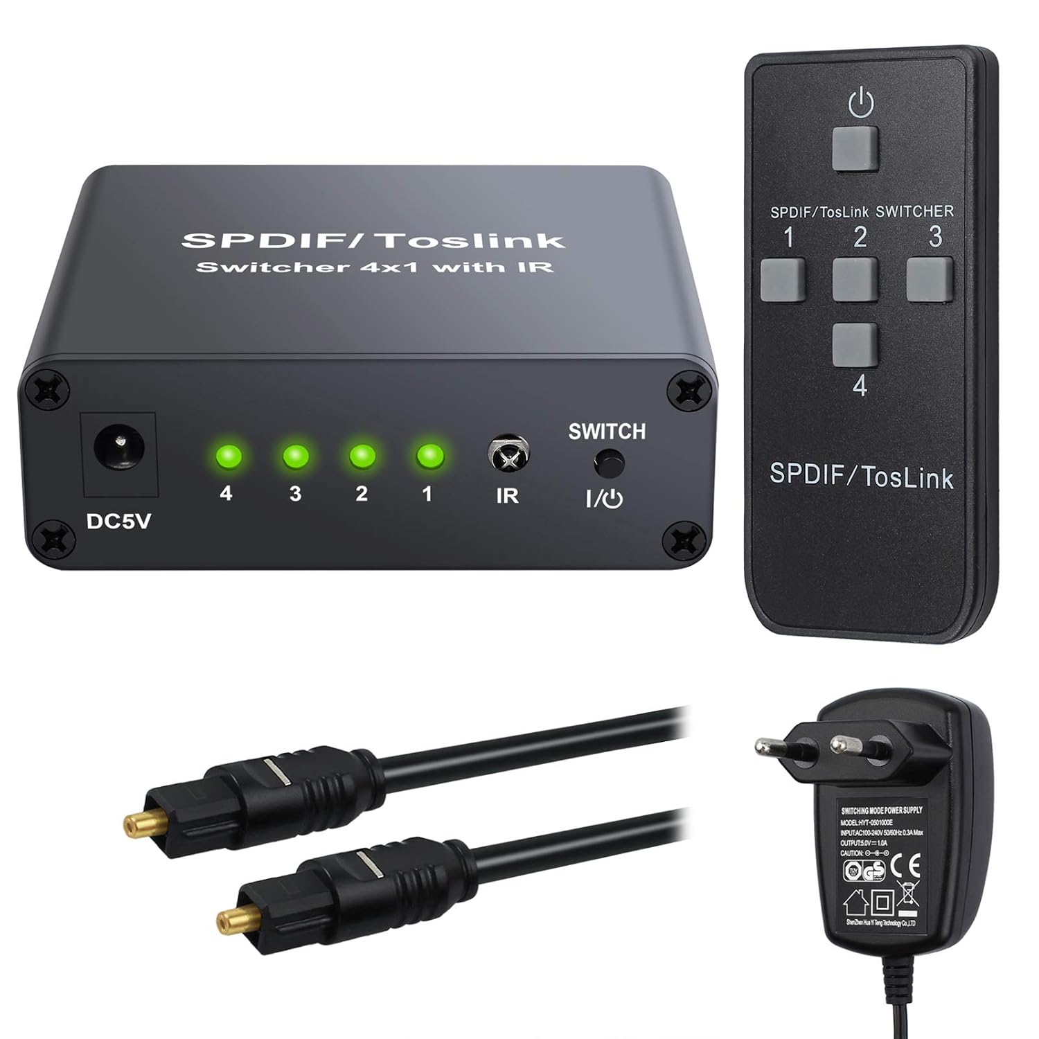 Esynic Audio Switch 4x1 SPDIF Toslink Switcher Digital Óptico