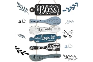 Geetery 6 Pcs Bless the Food Before Us Sign Farmhouse Kitchen Wall Decor Dining Room Decorations Collage Wall Art Rustic Vertical Hanging Wood Signs for Kitchen Living Room Home(Vivid Colors)