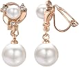 Boucles D'oreilles Clip En Argenté Antique Avec Fausse Perle Blanche - Non Percé - Neuf