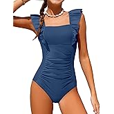 NECIOUS Girls Swimsuit Ruffle Adjustable Straps One Piece Bathing Suit Solid Color Ruched Girls' Swimwear 9-16Y