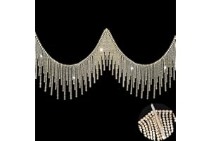 JUWAIRE Rhinestone Fringe Rhinestone Trim Rhinestone Ribbon Rhinestone Fringe Belt Rhinestone Fringe Trim Rhinestone Chain Tassel Strips Beaded for DIY Decoration Valentine's Day (0.5 Y Gold)