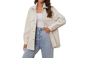 OSTOO Women's 2024 Oversized Lightweight Long Sleeves Shacket Jacket Button Down Wool Blend Coats with Pockets