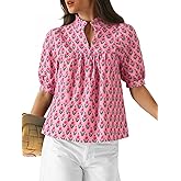 Cicy Bell Womens Floral Babydoll Blouse Peplum Puff Sleeve V Neck Tops Casual Pleated Loose Fit Boho Shirts