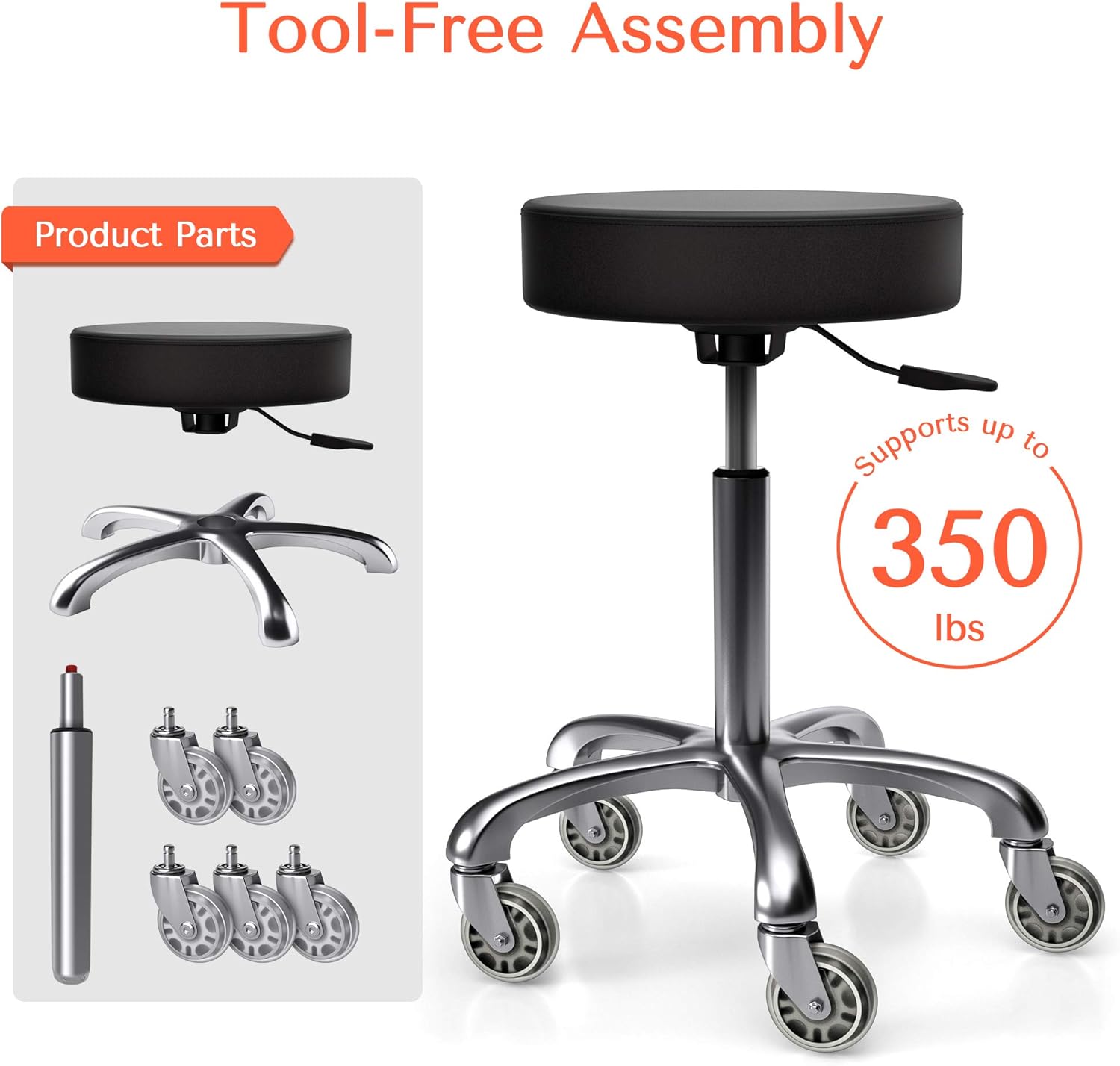 TASALON Rolling Stool - Adjustable Stool with Wheels - Soft Swivel Workbench Stool- Desk Stool Chair for Kitchen, Salon, Spa, Tattoo, Pedicure - Massage Stool Salon Stool Esthetician Chair – Black: Kitchen & Dining
