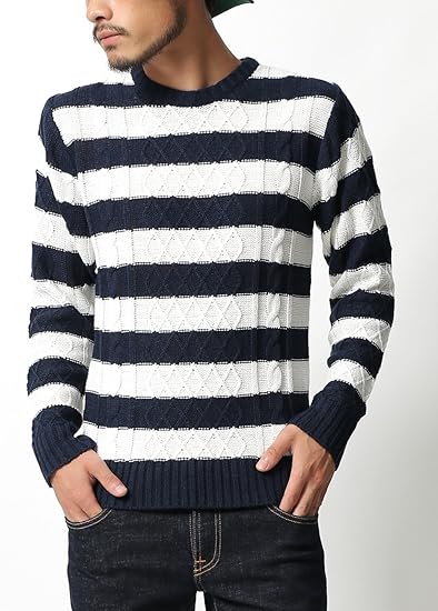 Amazon ロッキーモンロー フィッシャーマンニットクルーネックセーター メンズ ケーブル編み トップス 秋冬 S M L Xl セーター 通販