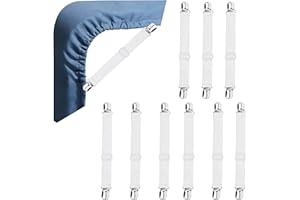 10 Pcs Adjustable Bed Sheet Straps, Elastic Sheet Holders for Corners with Strong Clips, Sheet Strap Gripper to Keep Bed Shee