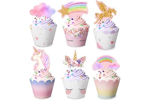 Censen 30 Pieces Unicorn Cupcake Toppers and Wrappers Decorations Unicorn Cup Cake Liners Rainbow Birthday Party Supplies Rainbow Topper Decorations for Girls Women Birthday Party