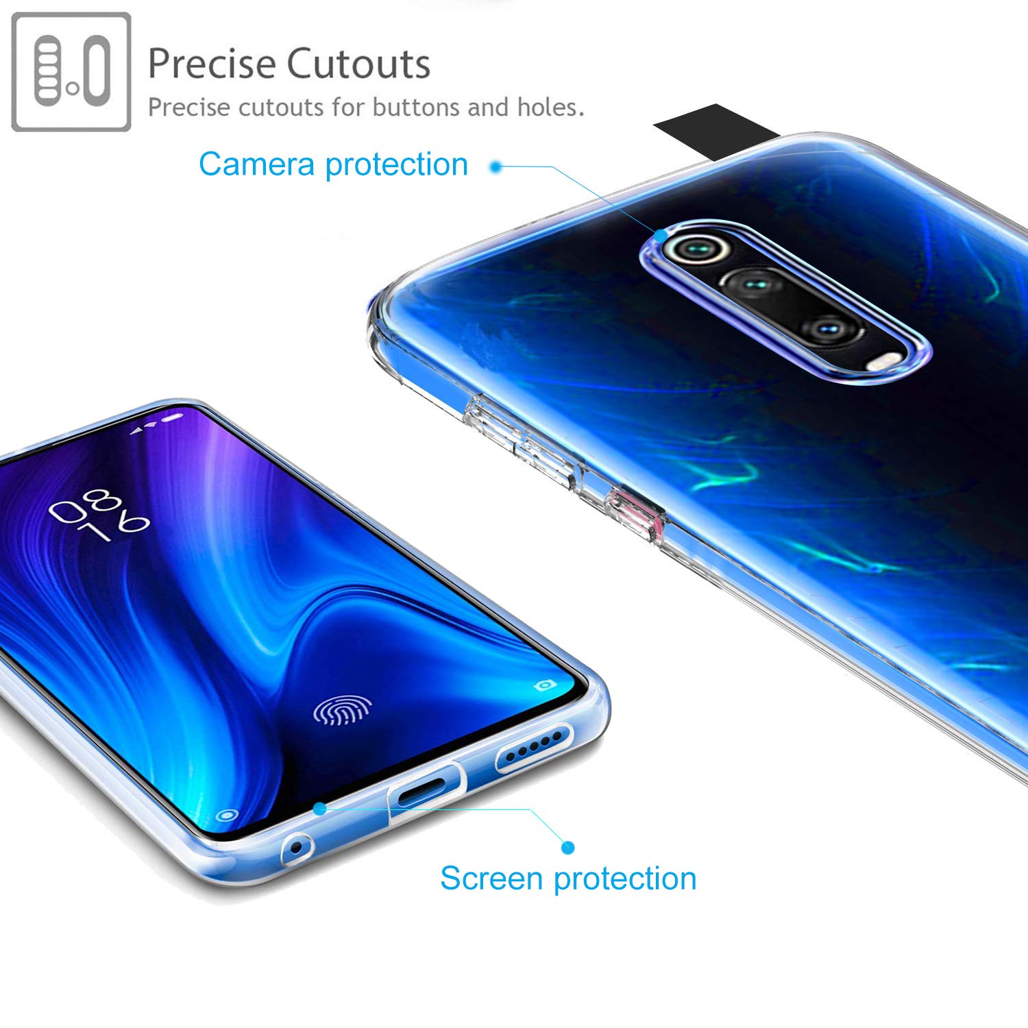AILRINNI Cover per Xiaomi Mi 9T + Pellicola Protettiva in Vetro Temperato, Custodia Xiaomi 9T Trasparente Morbida Silicone, Pellicola Protezione Schermo in Vetro Temperato per Xiaomi Mi 9T/Mi 9T Pro