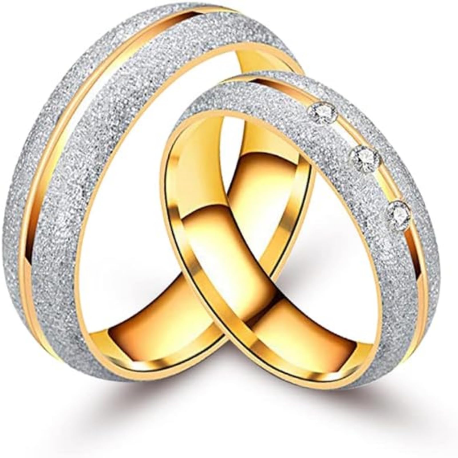 NUNCAD Women's Stainless Steel Rings Gold Couple Wedding Rings with Silver Sandblast Engagement Promise Band Size S