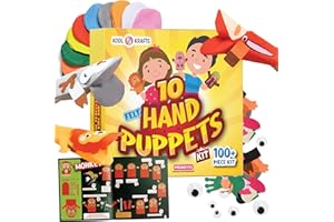KOOL KRAFTS Hand Puppet Kit - Make Your Own Animal Puppets - 10 Felt Puppets - Simple Step By Step Instructions - Art Craft, Role Play, Storytelling - Puppets for kids, Children's Art & Craft Birthday Gifts Ideas