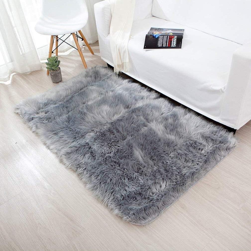 Faux Fur Rug Soft Fluffy Rug 60 X 90 Cm Shaggy Rugs Faux Sheepskin Area Rugs Floor Carpets For Bedrooms Living Room Kids Rooms Decor Grey Amazon Co Uk Kitchen Home