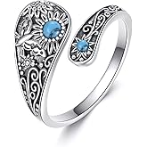 SHEAISRS Sunflower/Butterfly Spoon Ring Women Adjustable 925 Sterling Silver Turquoise Vintage Boho Jewelry