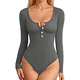 MANGOPOP Women's Henley Shirt Scoop Neck Button Down Ribbed Bodysuits Sleeveless Tank Tops Body Suit