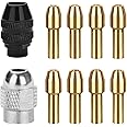 AccEncyc 10Pcs Drill Chuck Collet Set for Dremel with 4485 Brass Collet Set 4486 Keyless Chuck for Dremel Rotary Tool 1/32" to 1/8" Keyless Drill Chuck Brass Chuck Collet Nut for Dremel