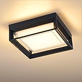 CHENS01 Square Flush Mount Outdoor LED Ceiling Light Fixture, 120V 24W 3000K 9 inch Medium Overhead Porch & Patio Lights Ceil