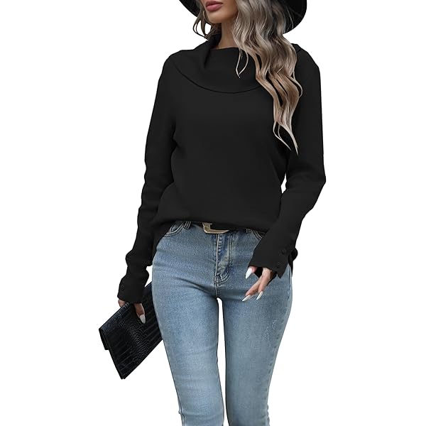 MessBebe Women's Lightweight Ribbed Turtleneck Sweater - Loose Fit Pullover Long Sleeve Knit Top