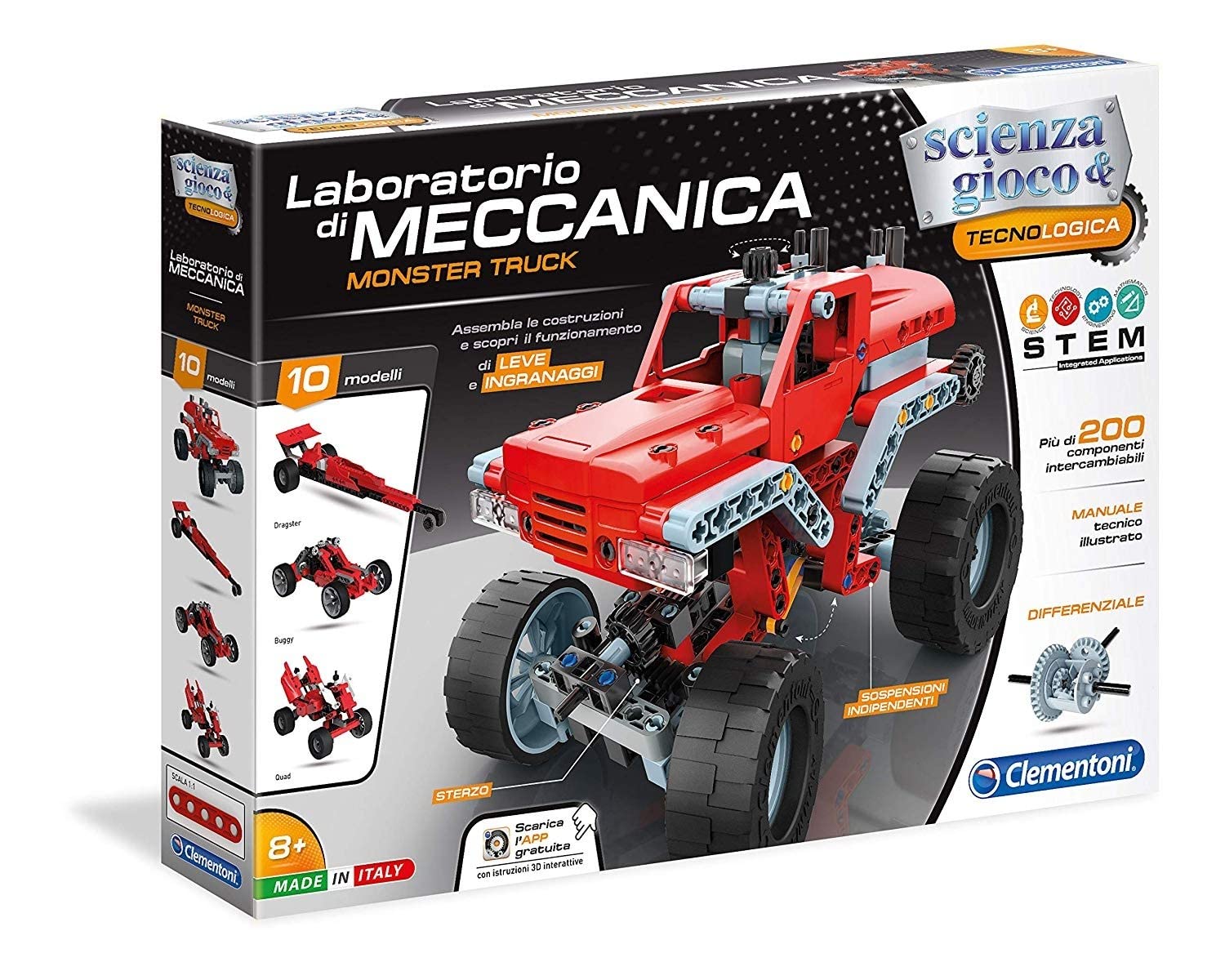 Clementoni 19087 Laboratorio di Meccanica-Monster Trucks Science Museum Construction Game, Multi-Colour