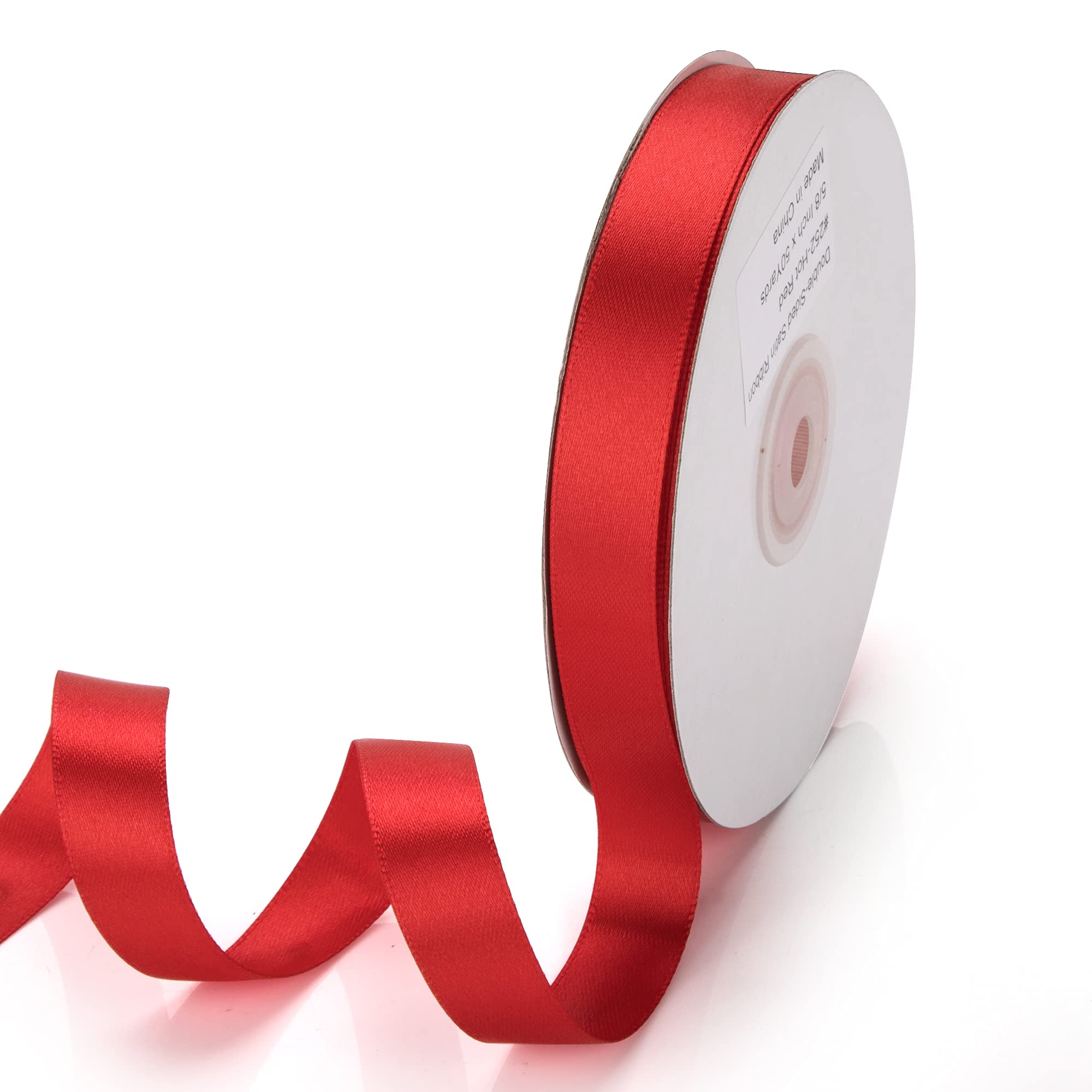 IHKFILAN Satin Ribbon in Hot Red (16 mm x 45.72 m) Matt Shiny Gift Ribbon for Decorating & Crafts, Weddings, Christenings