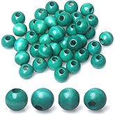 100 Peacock Green Wood Beads 16mm for Crafts, Large Hole Round Wooden Loose Bead Bulk for Macrame Garland Making (6mm Hole)