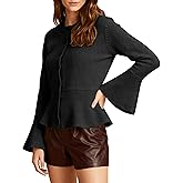 TAQCUX Women's Cardigans Peplum Button Up Sweaters Long Bell Sleeve 2025 Knitted Outwear Coat