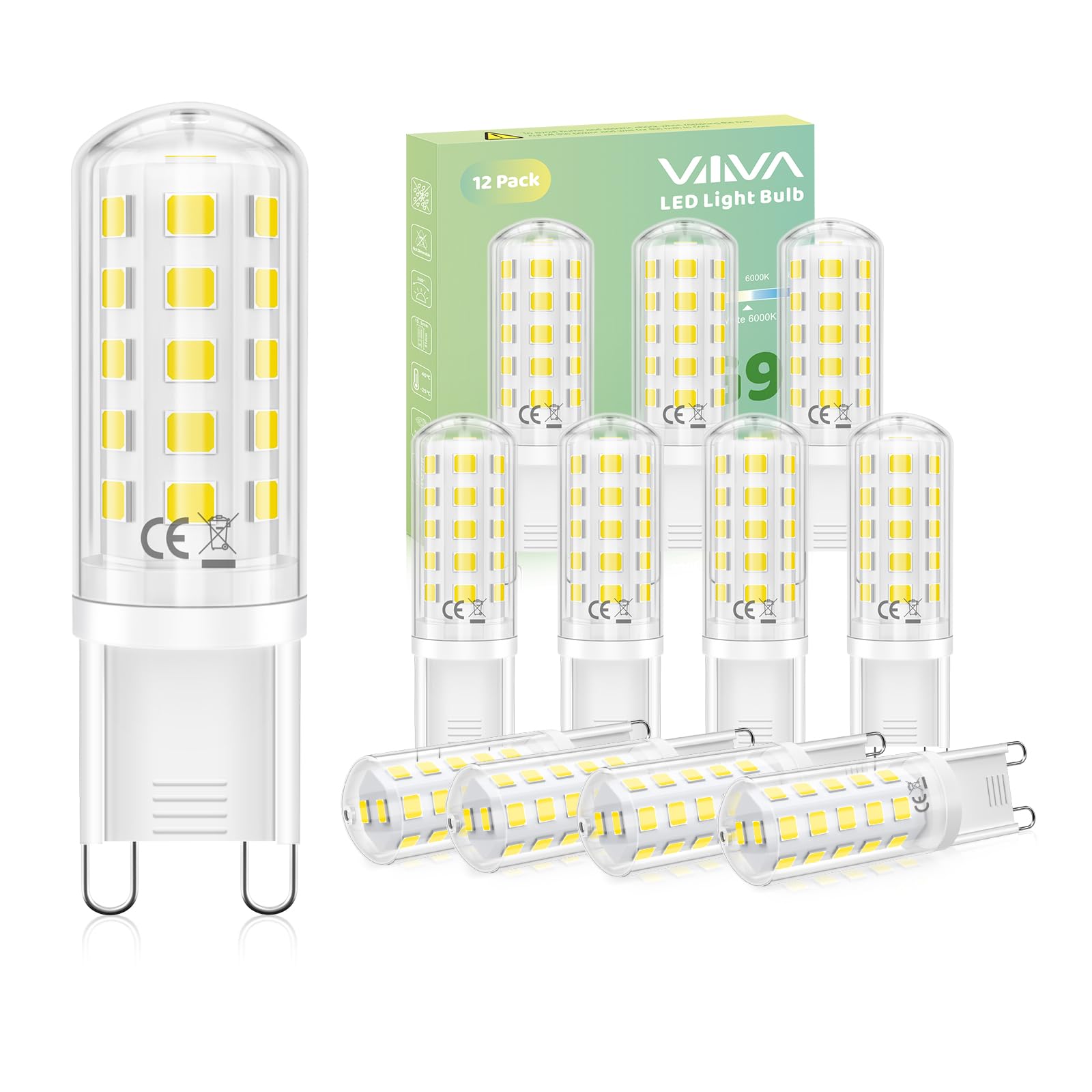 G9 LED Bulbs Cool White-12 Pcs, 5W 6000K G9 Led Light Bulbs, (45W Equivalent Halogen) Energy Saving, 500LM CRI>80, 360° Beam Angle, No Flicker, Non-Dimmable, for Home Lighting, Crystal Chandelier — image 1