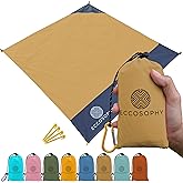 ECCOSOPHY Sand Proof Beach Blanket - Waterproof Picnic Blanket 60x55 Outdoor Compact Pocket Blanket Lightweight Ground Cover for Hiking Camping Festivals Sports Travel with Bag & Stakes (Caramel)