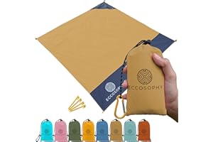 ECCOSOPHY Sand-Proof & Waterproof Picnic Blanket - 60x55, Lightweight, Compact, Ideal for Hiking, Camping, Festivals, Sports, Travel - Includes Bag & Stakes (Caramel)