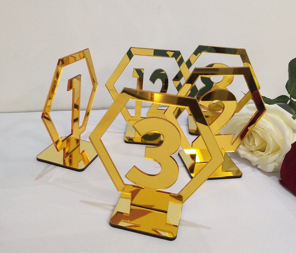 Acrylic Geometric Table Numbers,Wedding Hexagon Table Numbers, Boho Centerpiece Table Decor, Mirror Gold Table Decor (Gold, 20PCS)